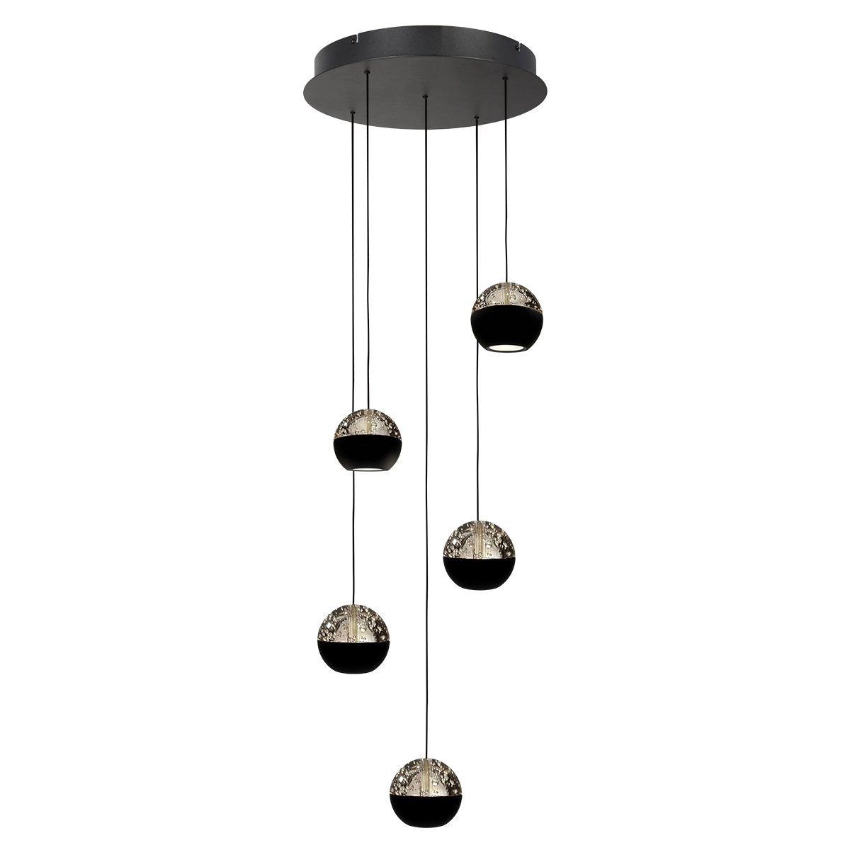 5-licht vide hanglamp Belluno led - zwart met glas