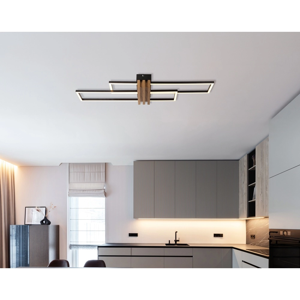 Moderne plafondlamp Dakari I zwart met hout 80cm Globo 9007371525782