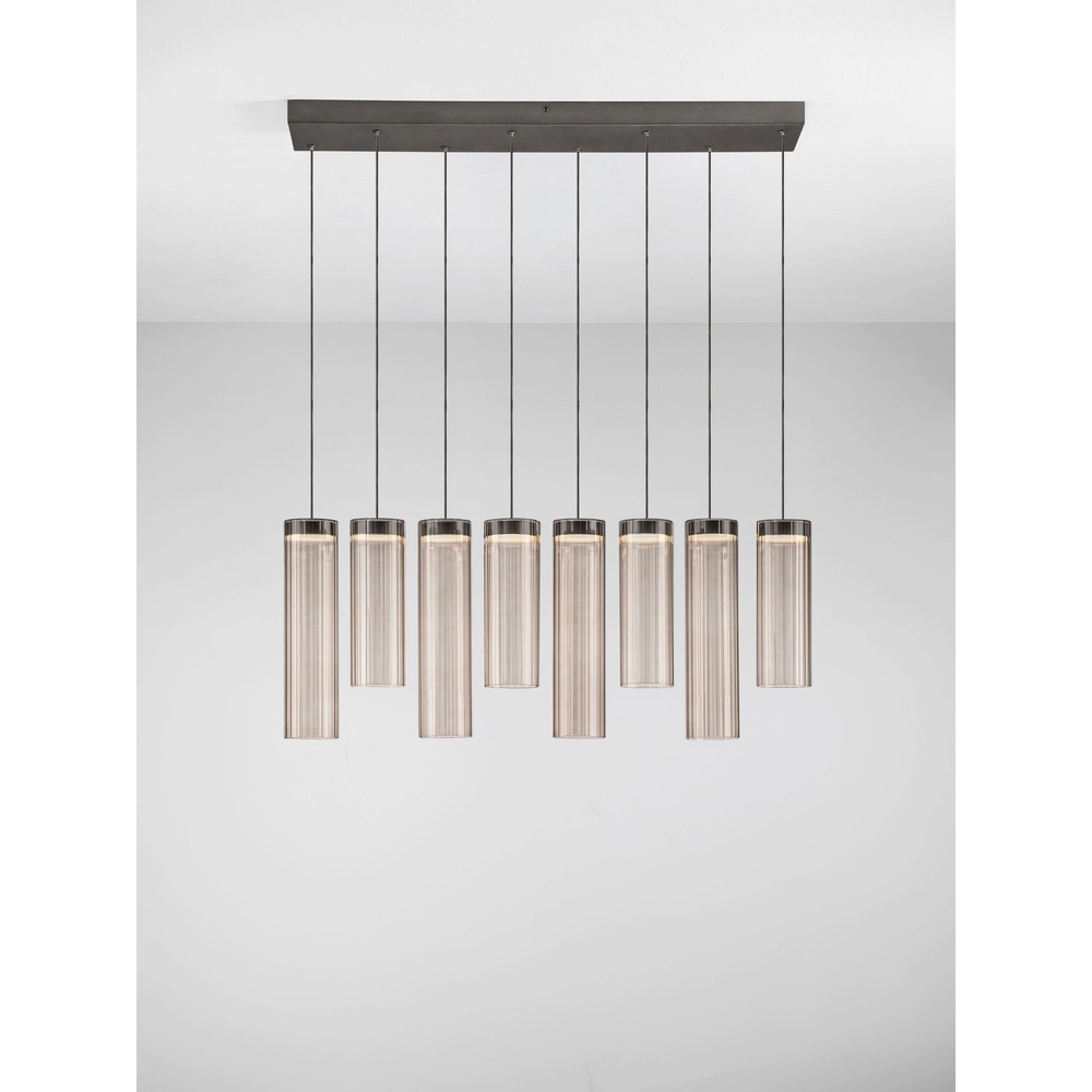 Design hanglamp Brielle antraciet met mokka glas 8-lichts Lyora 5212017495433