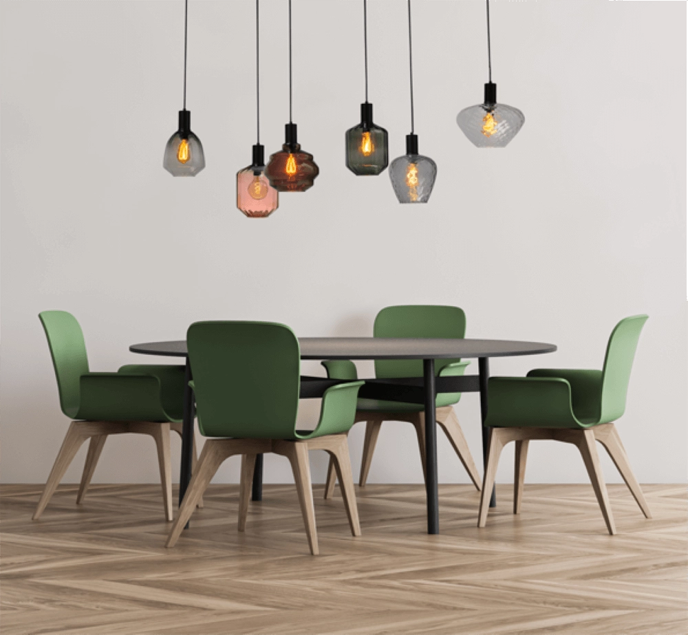 6-lichts hanglamp - zwart - Porto met verschillende glazen Masterlight 8718121270685