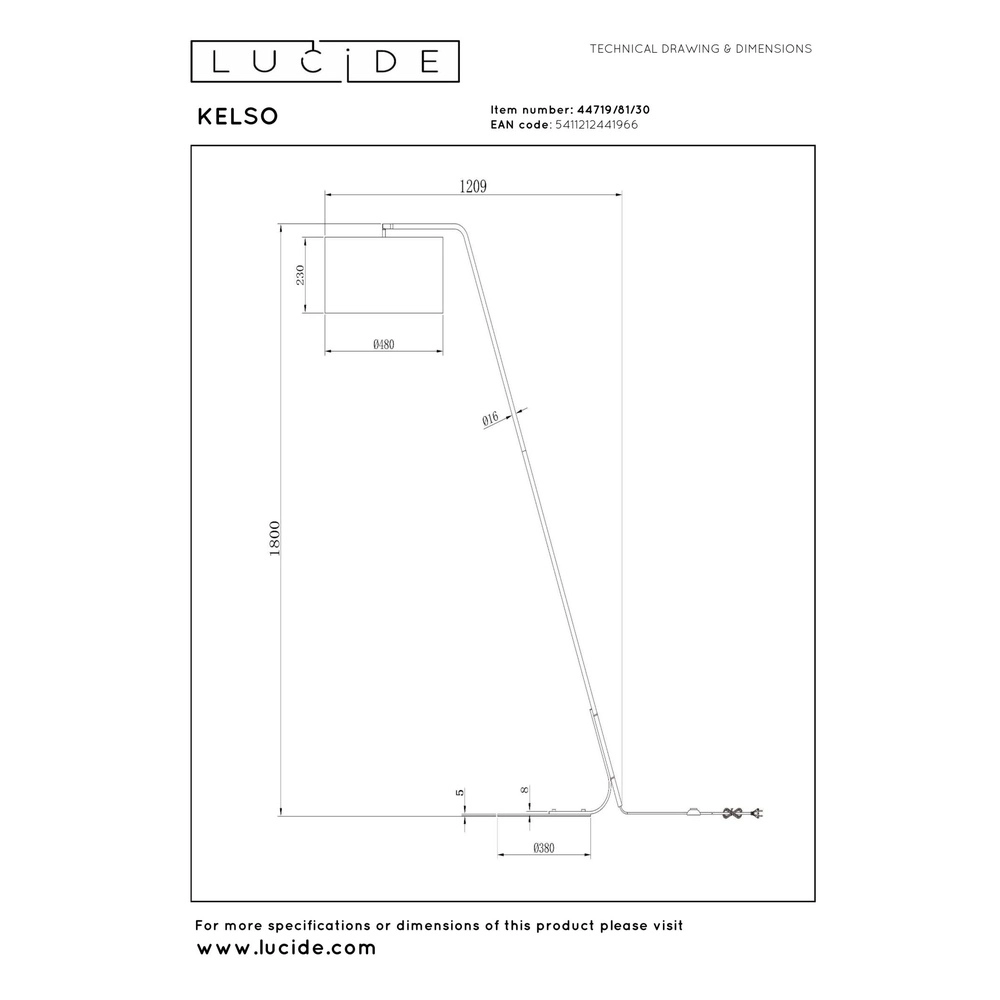 Vloerlamp Kelso zwart Lucide 5411212441966