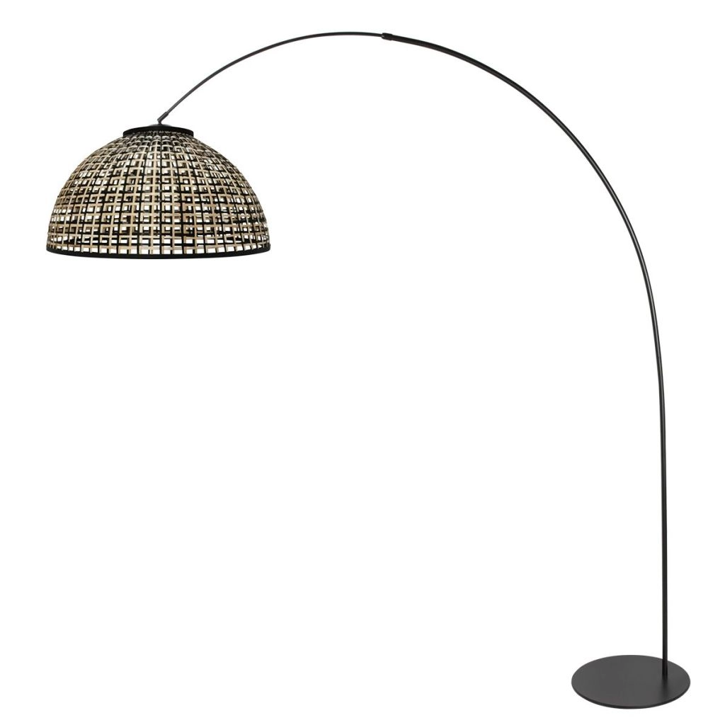 Zwarte booglamp Curve met bamboe kap Ø60cm Steinhauer 8712746183115