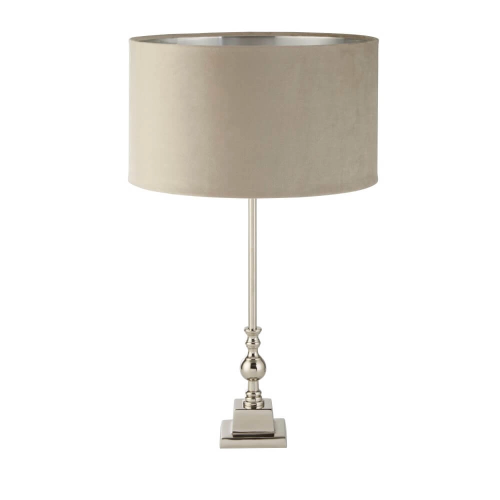 Tafellamp chroom Whitby met taupe kap