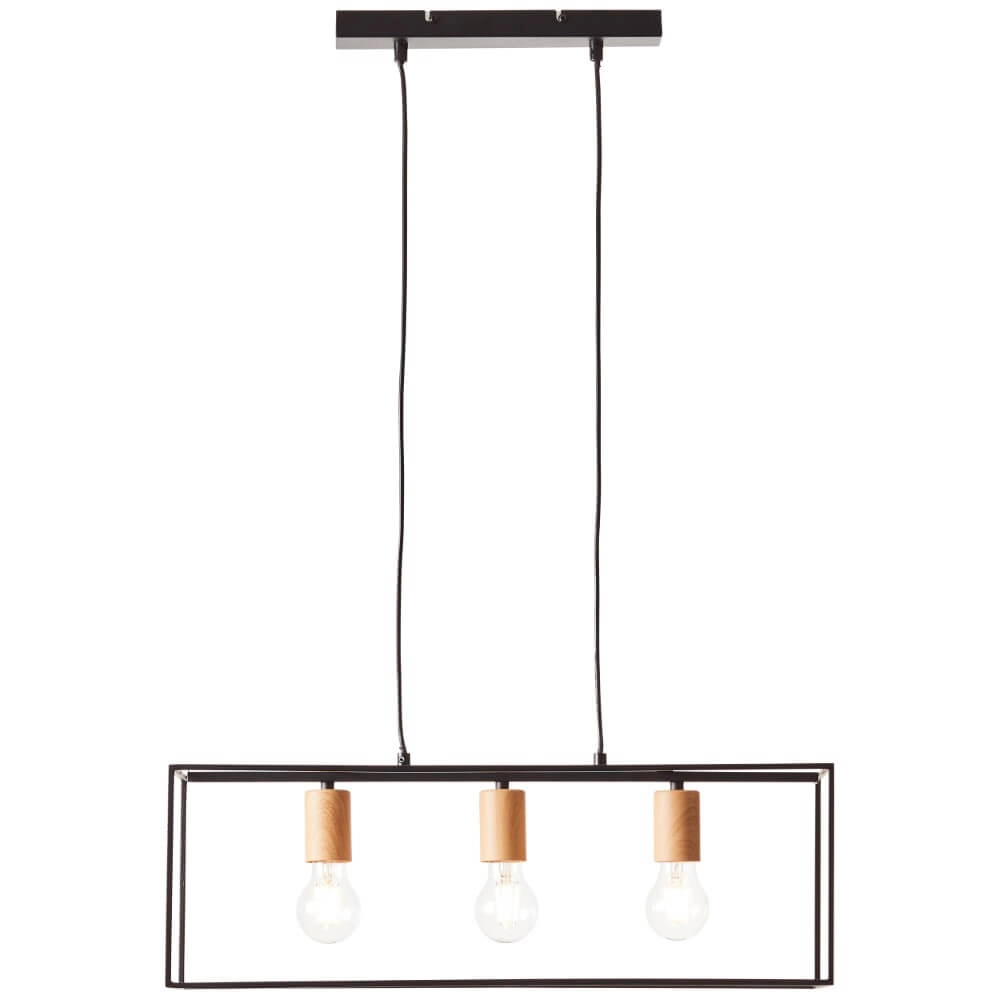 Hanglamp Arica 3-lichts zwart met hout