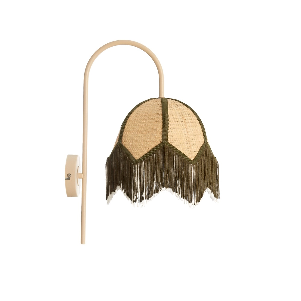 Japandi wandlamp Sulina zand raffia met groen
