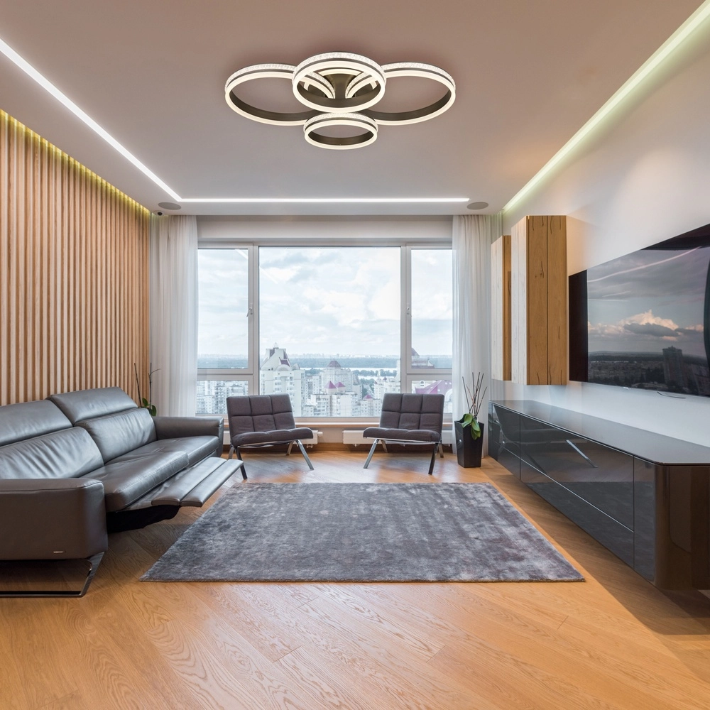 Design plafondlamp Grouni 4 ringen titanium geborsteld Globo 9007371446001