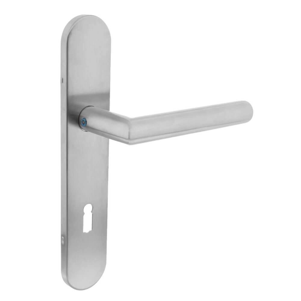 Strakke deurklink Hoek 90 sleutelgat 72mm RVS