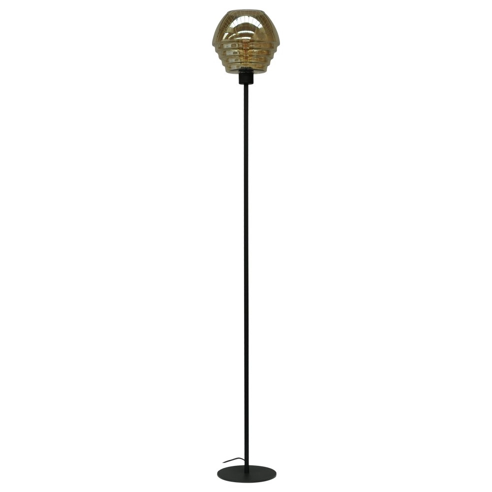 Vloerlamp zwart Quinto Smoke met smoke gestreept glas