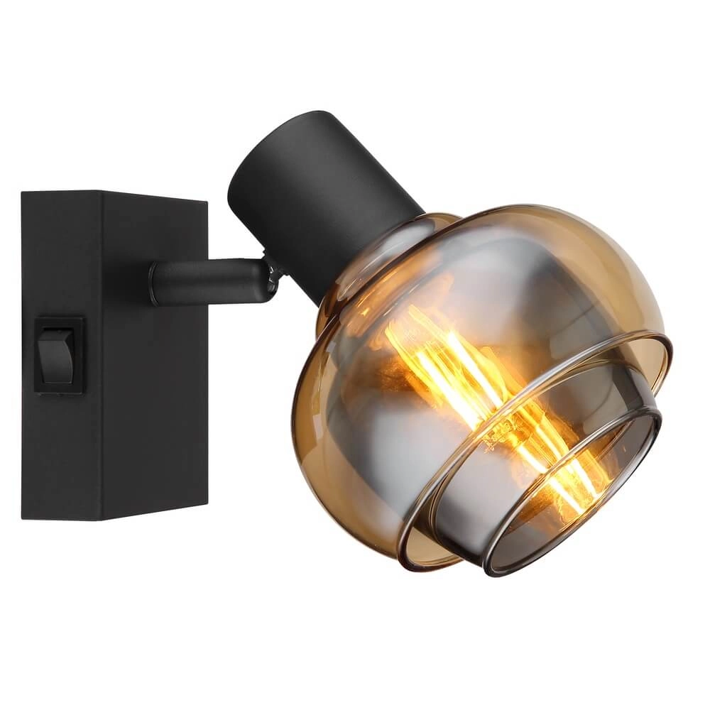 Zwarte wandlamp Tokki amber smoke glas