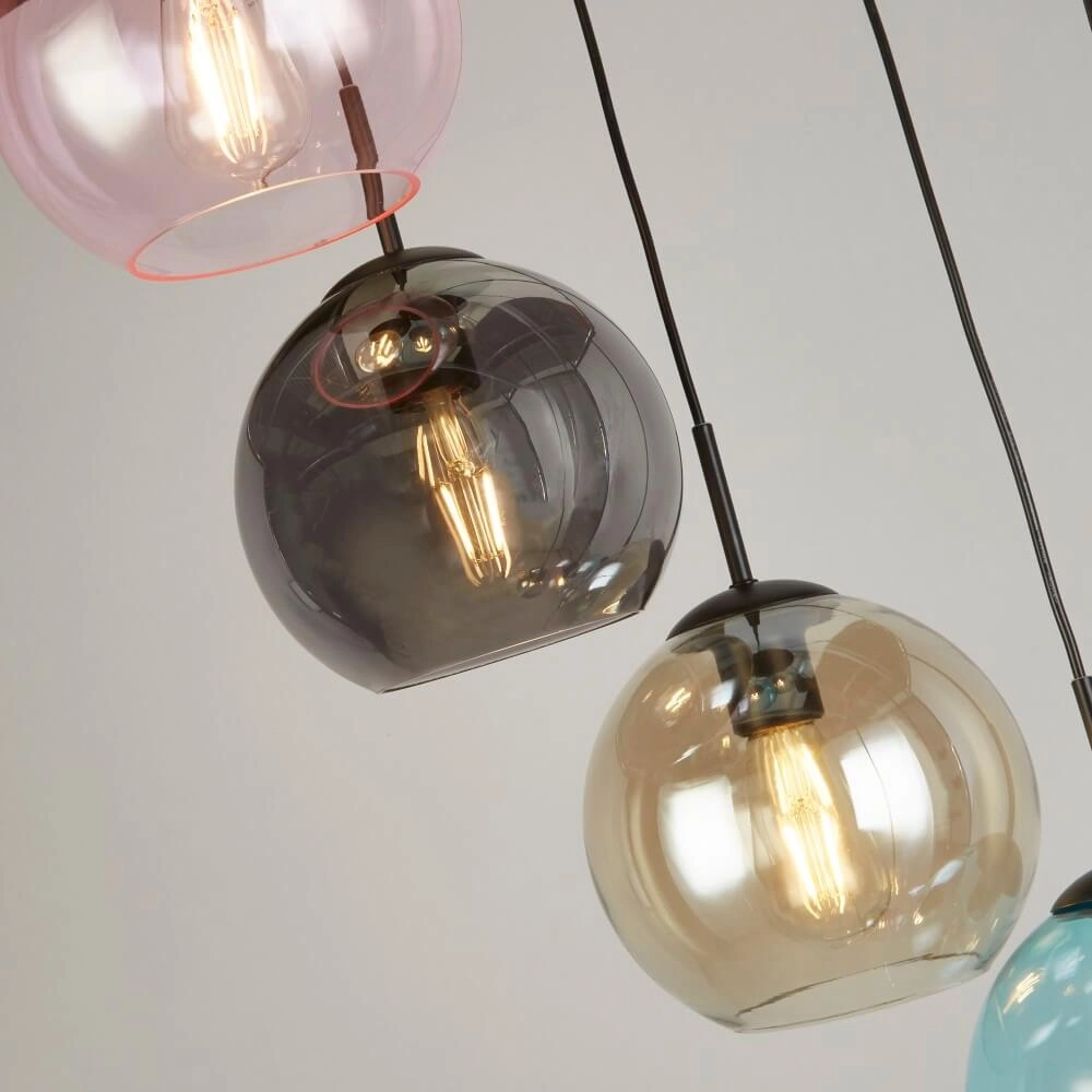 8-lichts hanglamp Mardi Gras II met meerder kleuren glas Searchlight 5053423243184