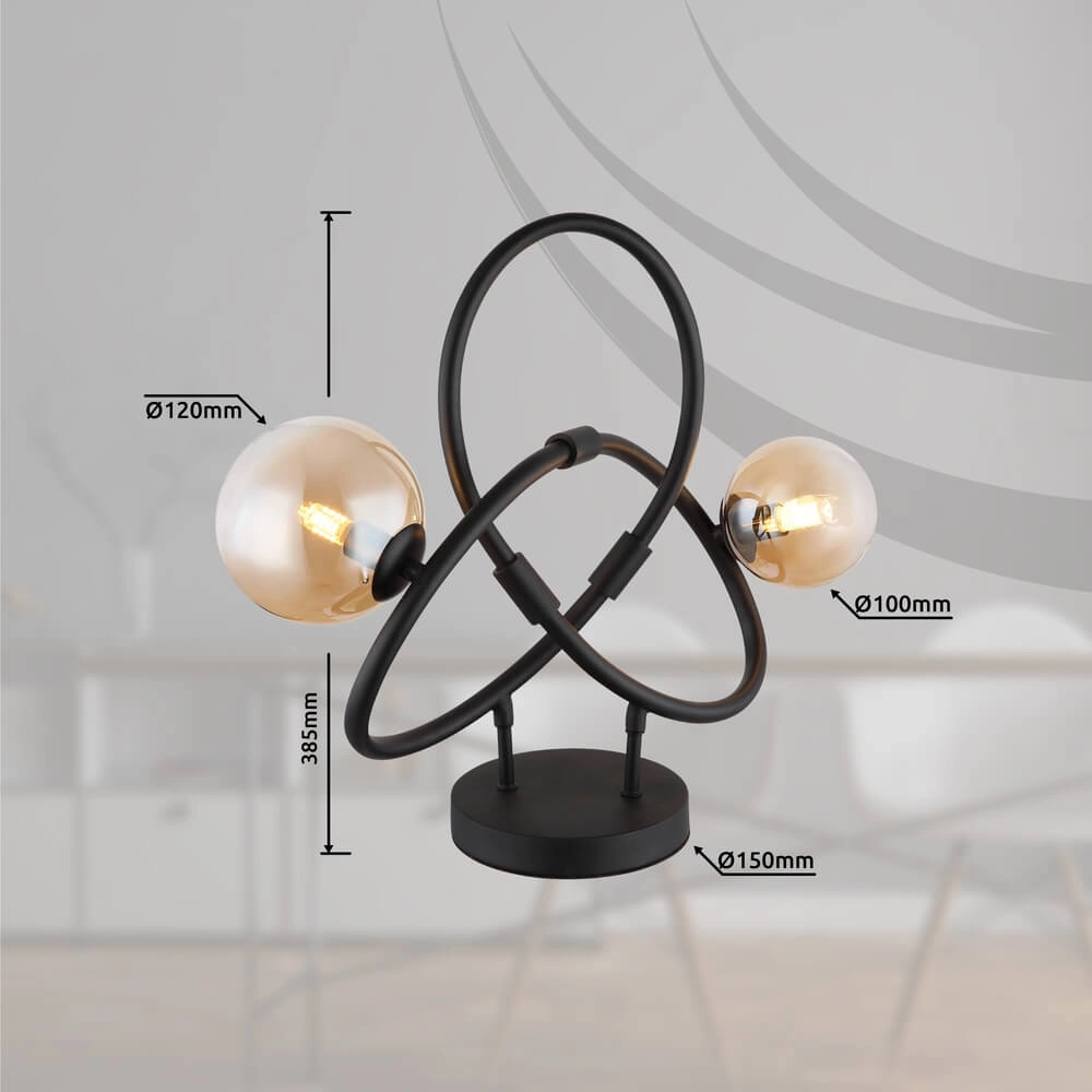 Zwarte tafellamp Tuberius design 2-lichts Globo 9007371452446
