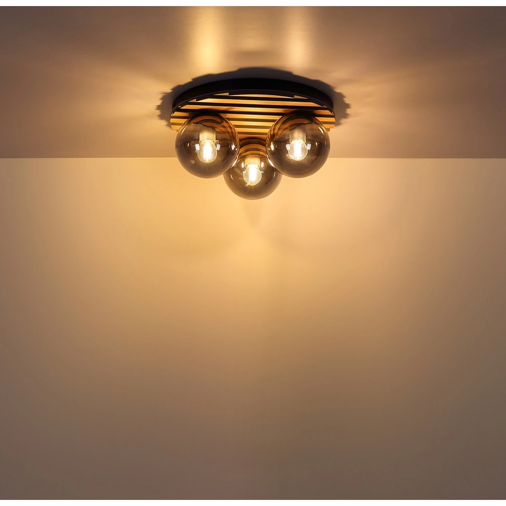 Plafondlamp Parsons 3-lichts zwart met hout Globo 9007371580002