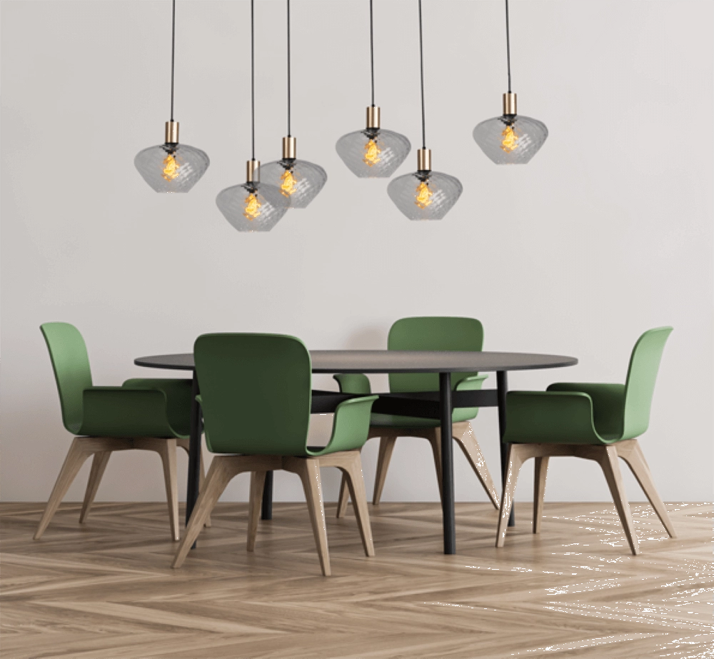 6-lichts hanglamp - goud - Porto met Blossom clear glazen Masterlight 8718121270500