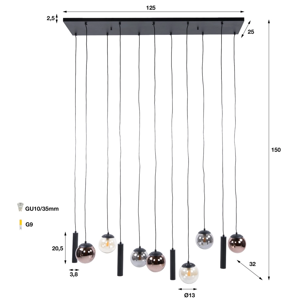 Hanglamp design Orb zwart 11-lichts Lyora 8716803514966