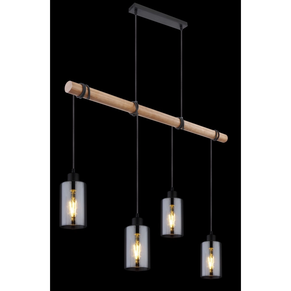 Hanglamp Hadera 4-lichts zwart met smoke glas Globo 9007371414840
