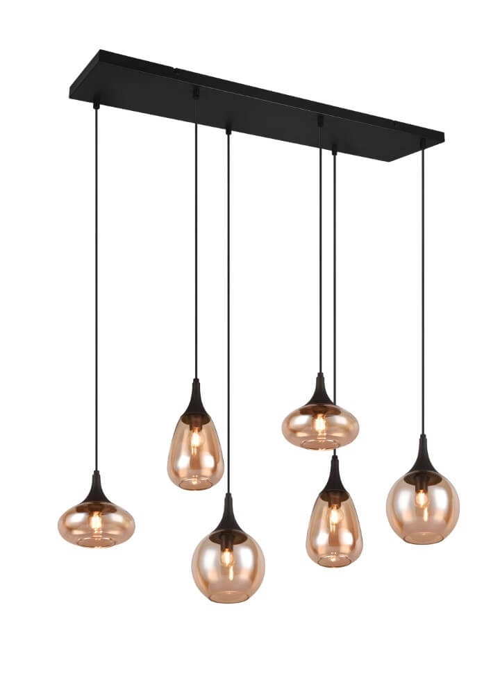 6-lichts hanglamp Lumina met amber glas