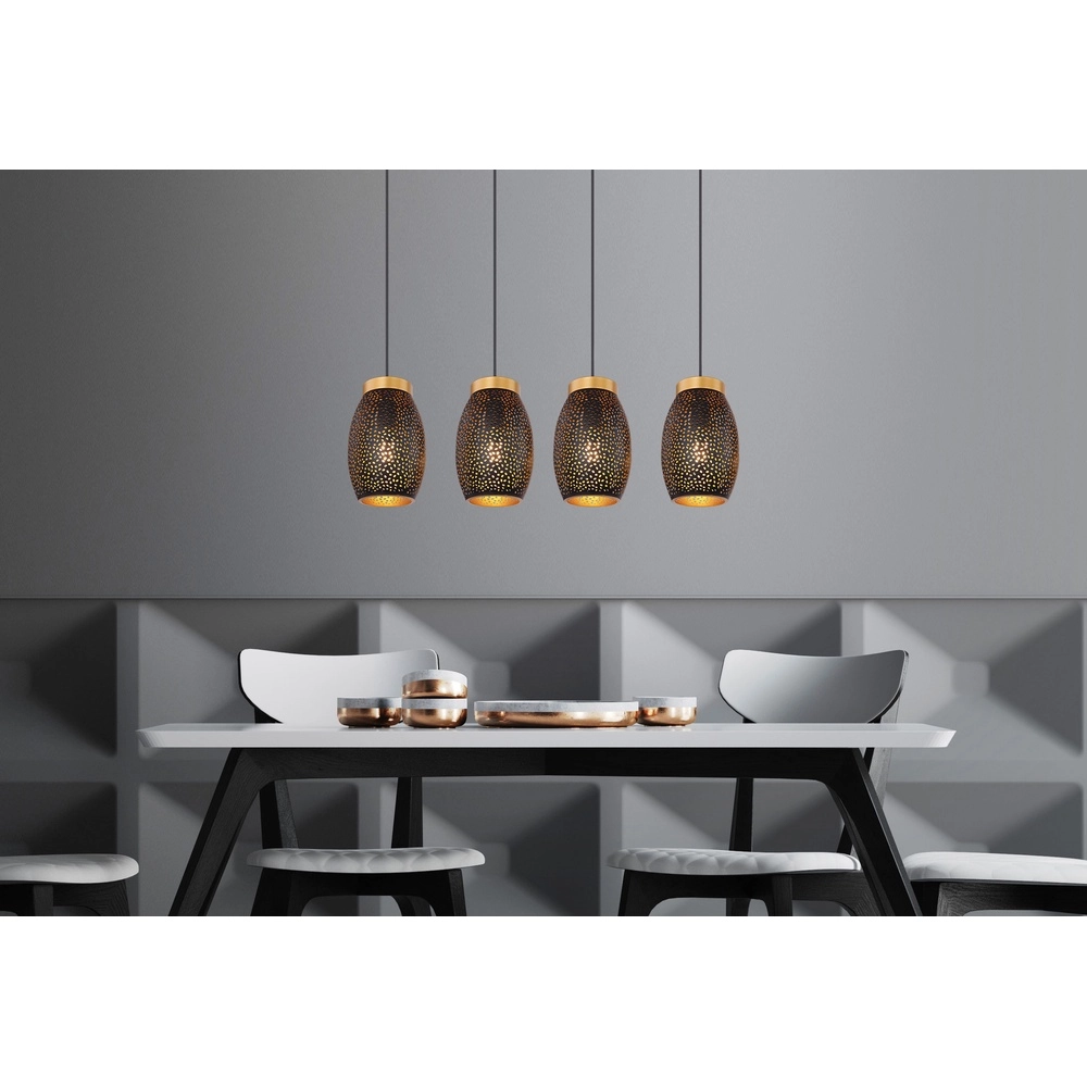4-lichts hanglamp Narri zwart met goud - kleine gaatjes Globo 9007371392667