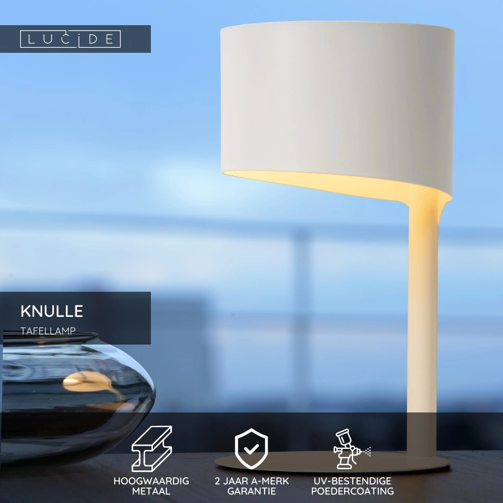 Strakke tafellamp Knulle Ø 15cm wit Lucide 5411212450715