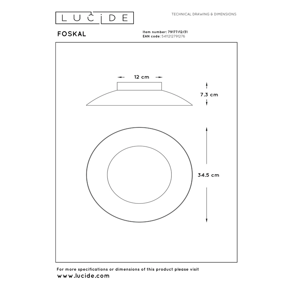 Plafondlamp Foskal Ø 34,5cm wit Lucide 5411212791276