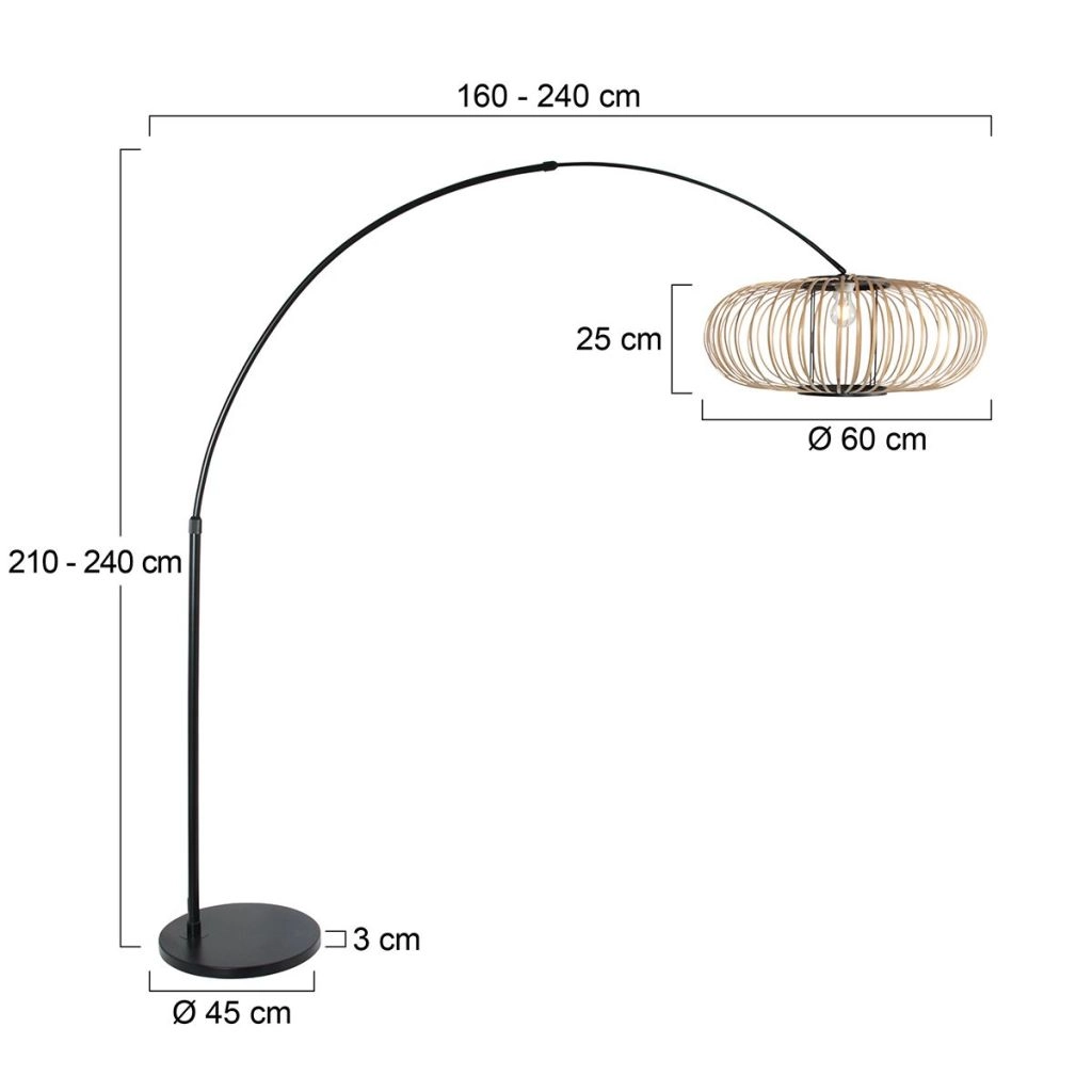 Zwarte booglamp Sparkled Light met bamboe kap Ø60cm Steinhauer 8712746183566