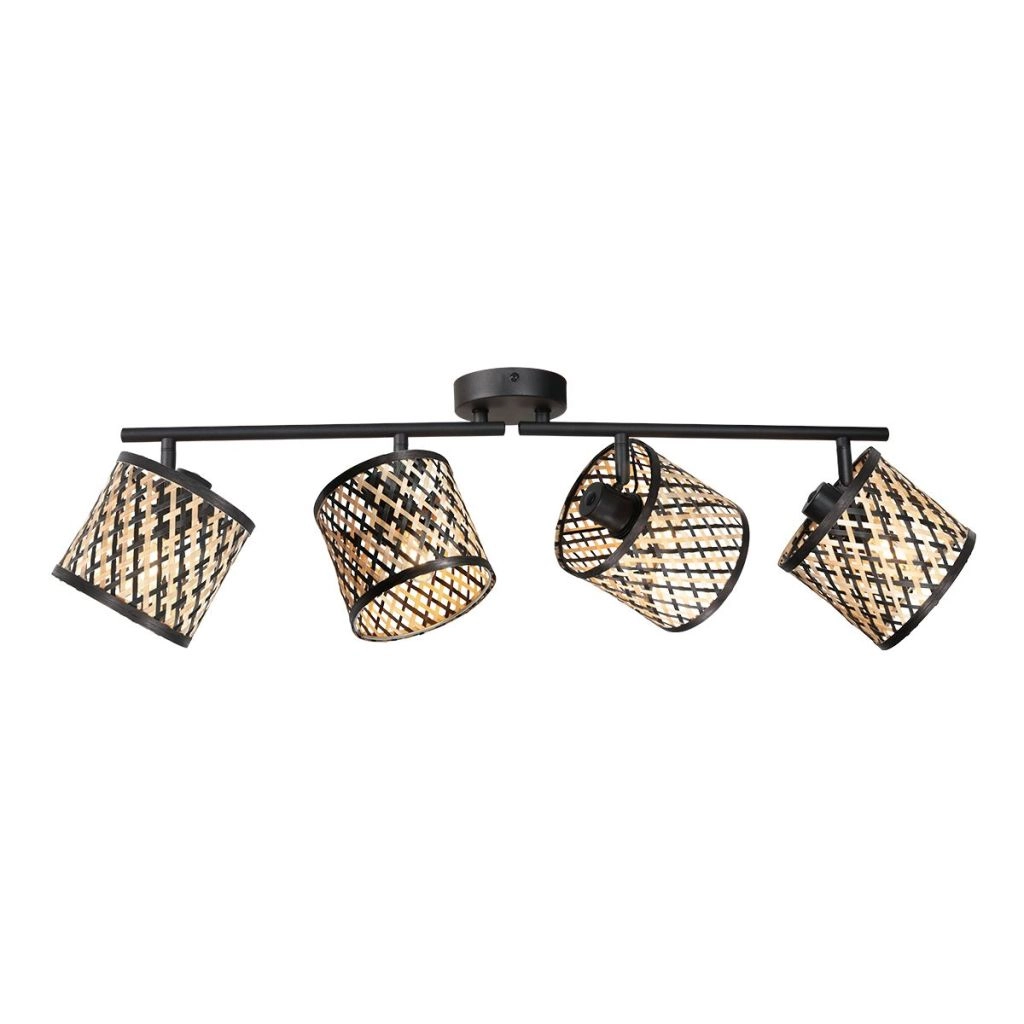 Plafondlamp 4-lichts Sumba met bamboe kappen Ø12cm Steinhauer 8712746182842