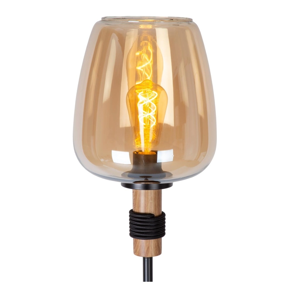 Vloerlamp Ilona zwart met amber glas Lucide 5411212452702