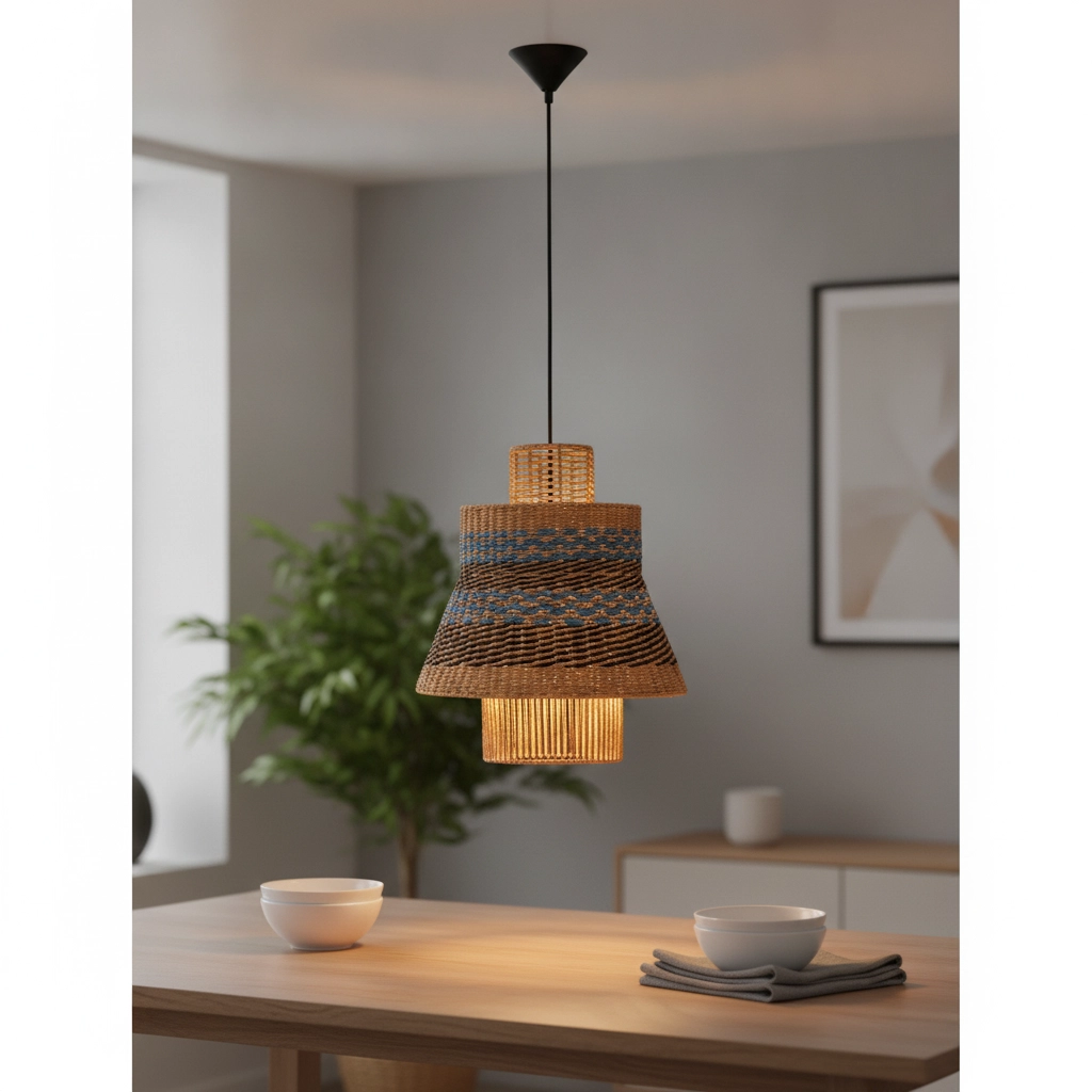 Rotan hanglamp Mande blauw met bruin