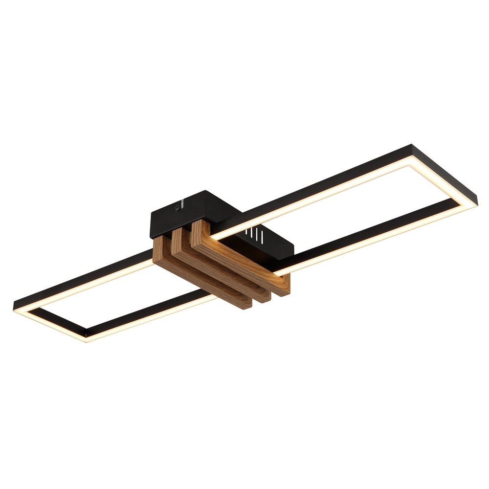 Moderne plafondlamp Dakari I zwart met hout 60cm
