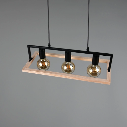 Design hanglamp Bano zwart met hout Trio 4017807673364