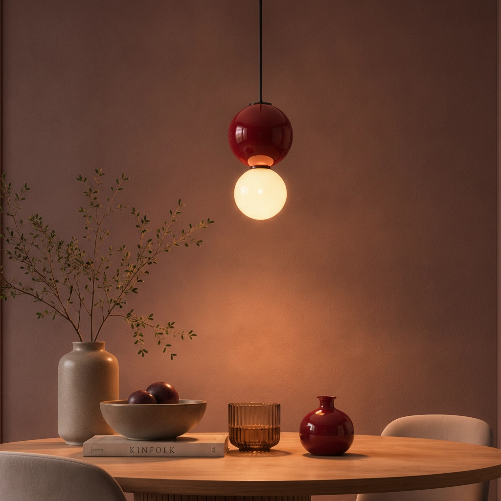 Hanglamp Noesis Ø 15cm bordeaux rood met wit