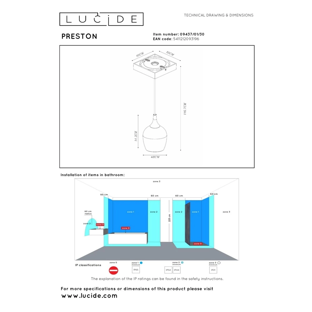 Hanglamp Preston zwart IP44 Lucide 5411212093196