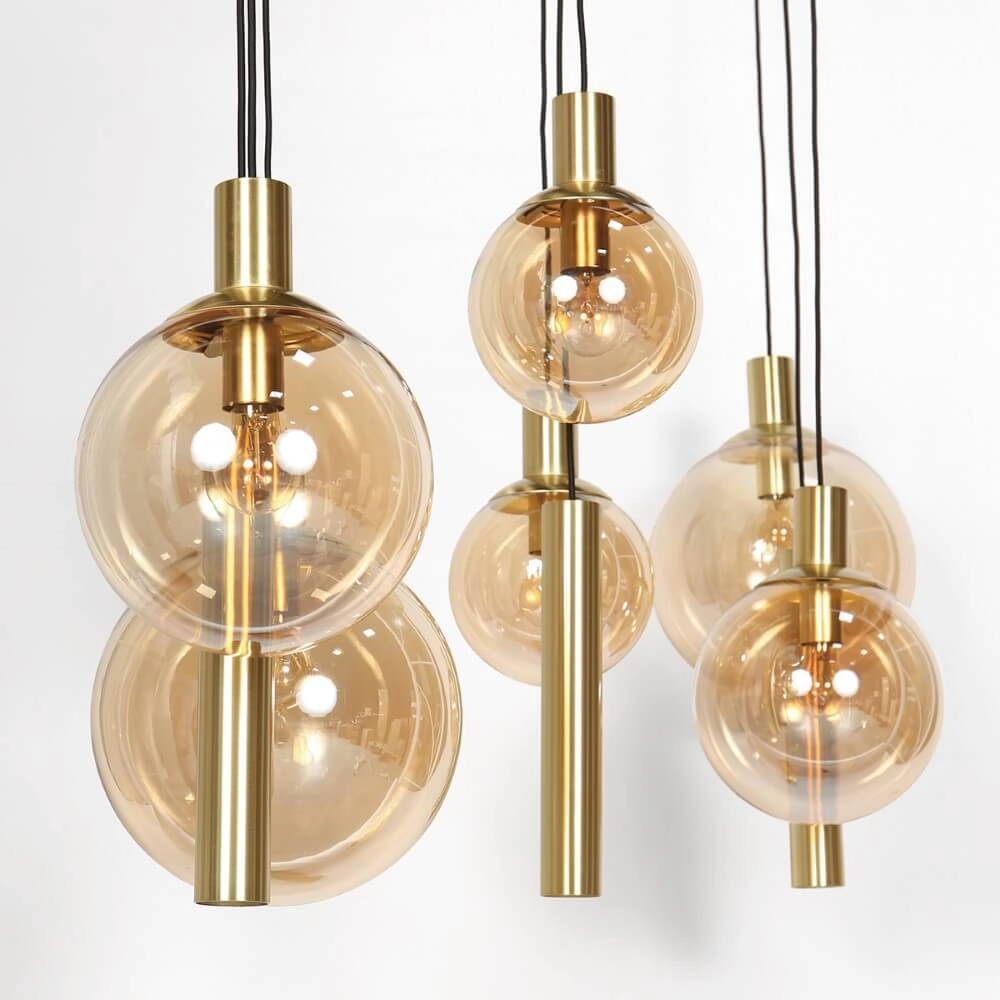 Eettafel hanglamp Bollique goud met amberglas Steinhauer 8712746172980