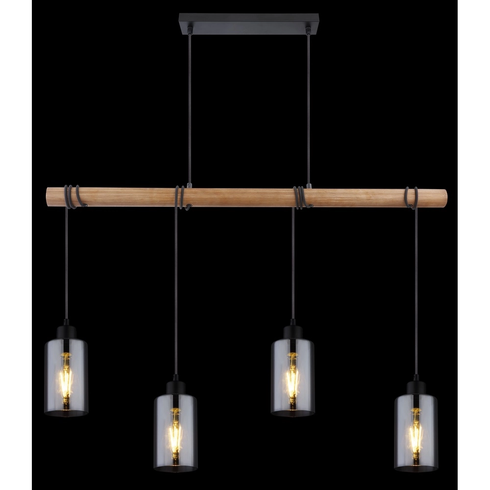 Hanglamp Hadera 4-lichts zwart met smoke glas Globo 9007371414840