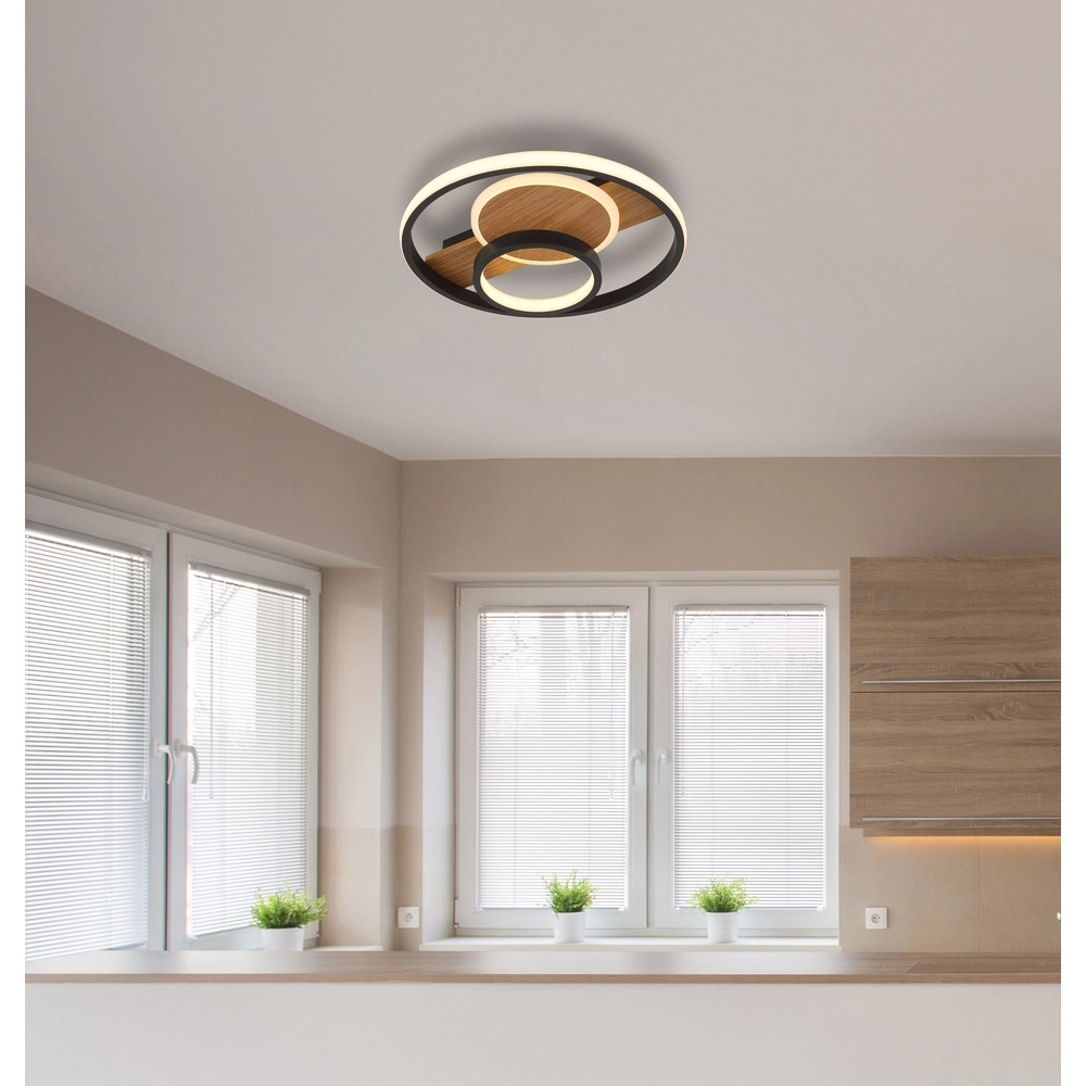Design plafondlamp Pikara zwart met hout Globo 9007371474707