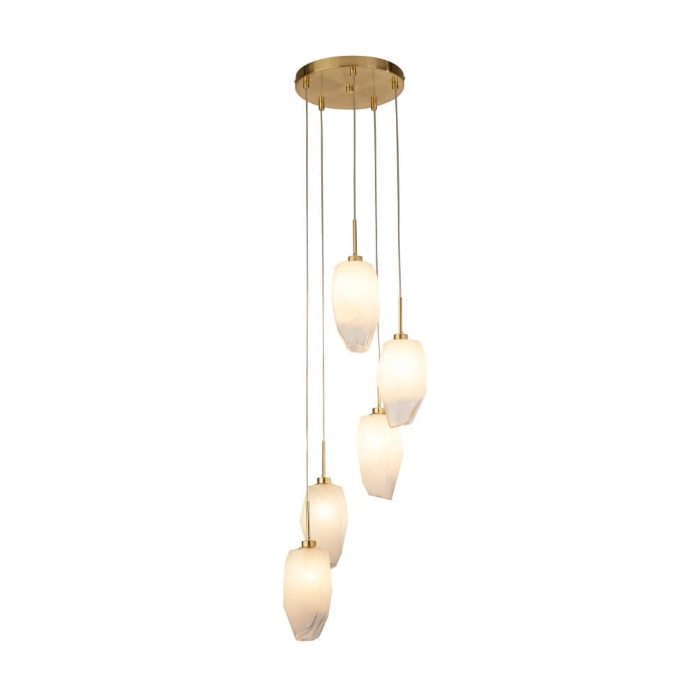 5-lichts vide hanglamp Rocky met wit glas
