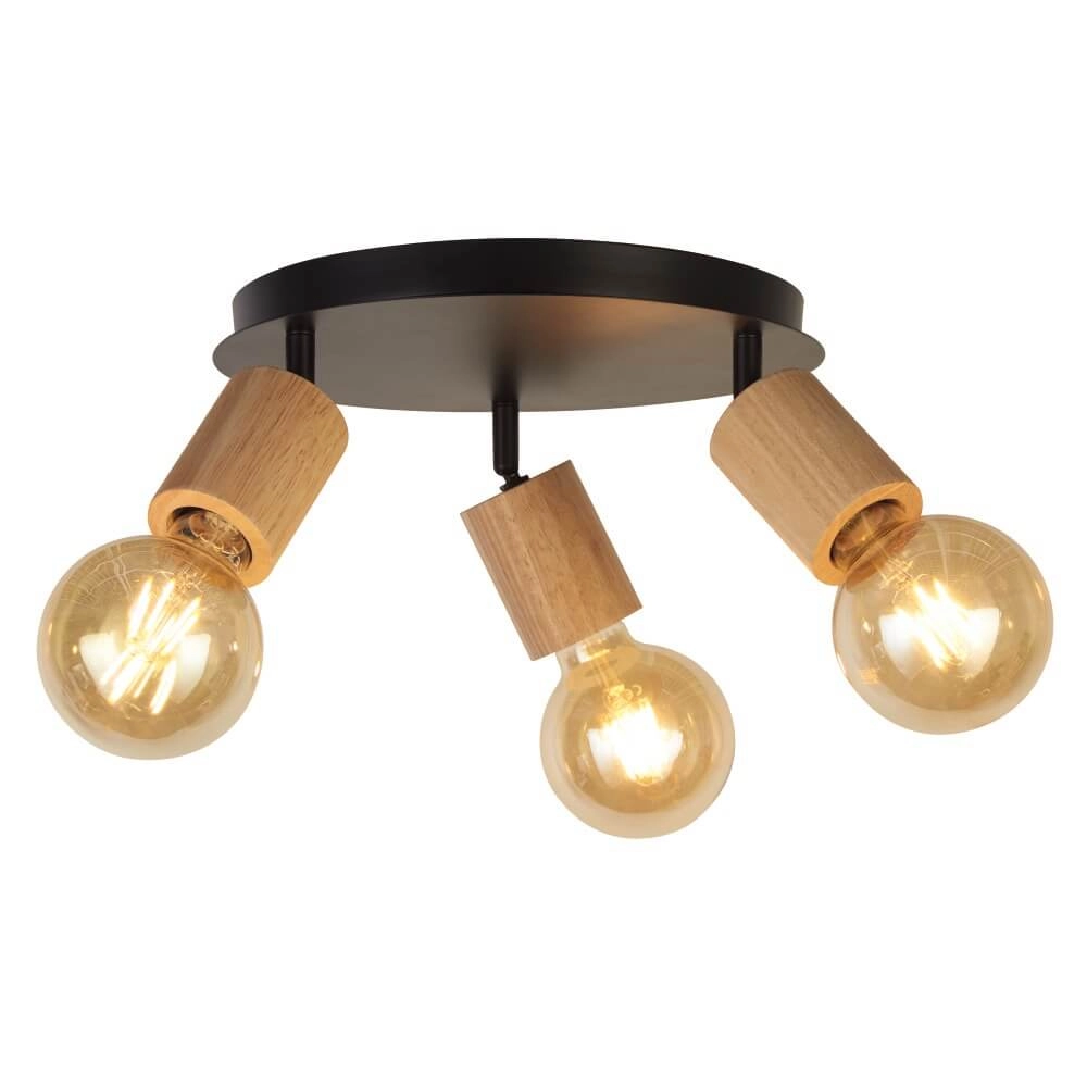 Houten plafondlamp Spinny 3-lichts