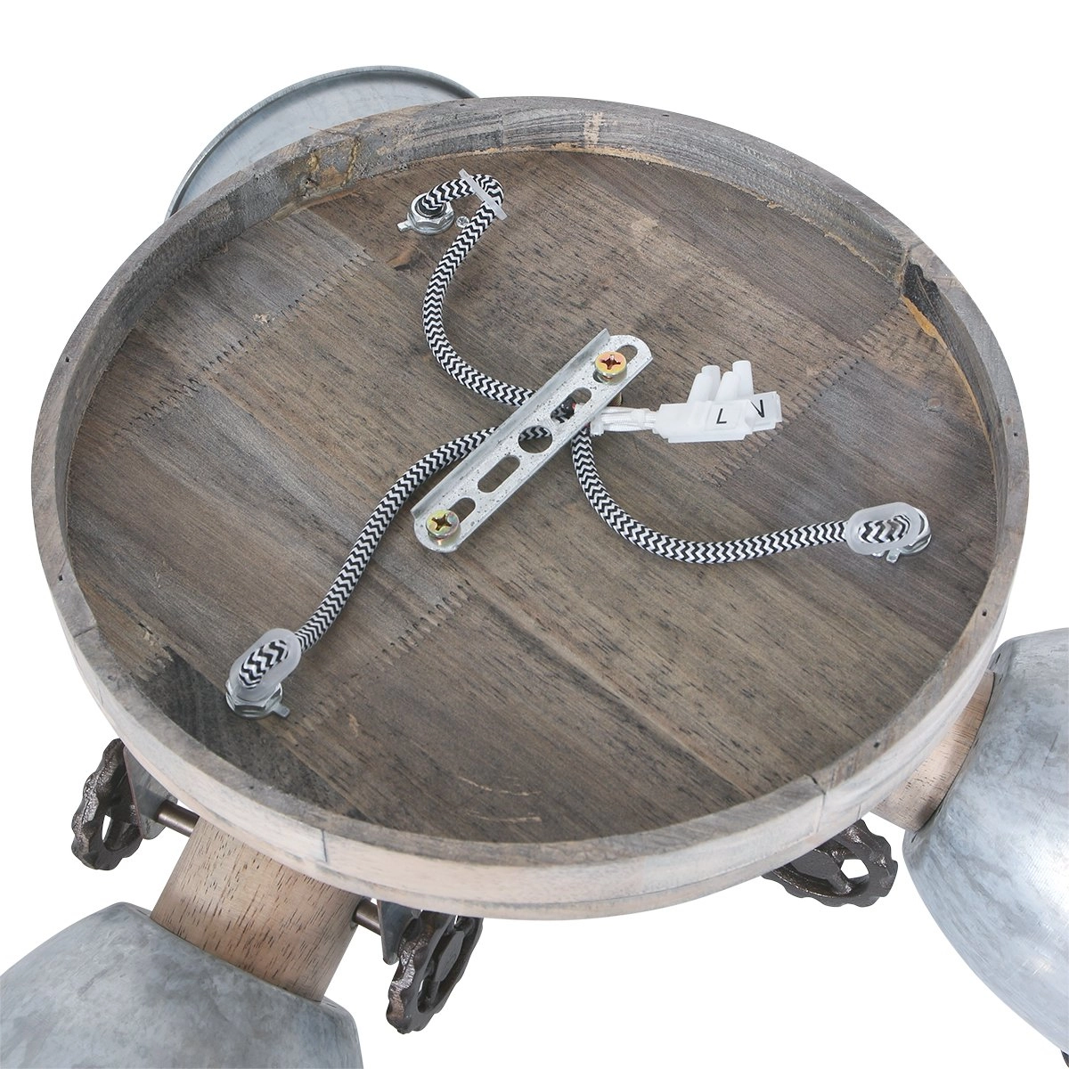 Industriële plafondlamp Gearwood 3-lichts vintage grijs met hout Steinhauer 8712746135404