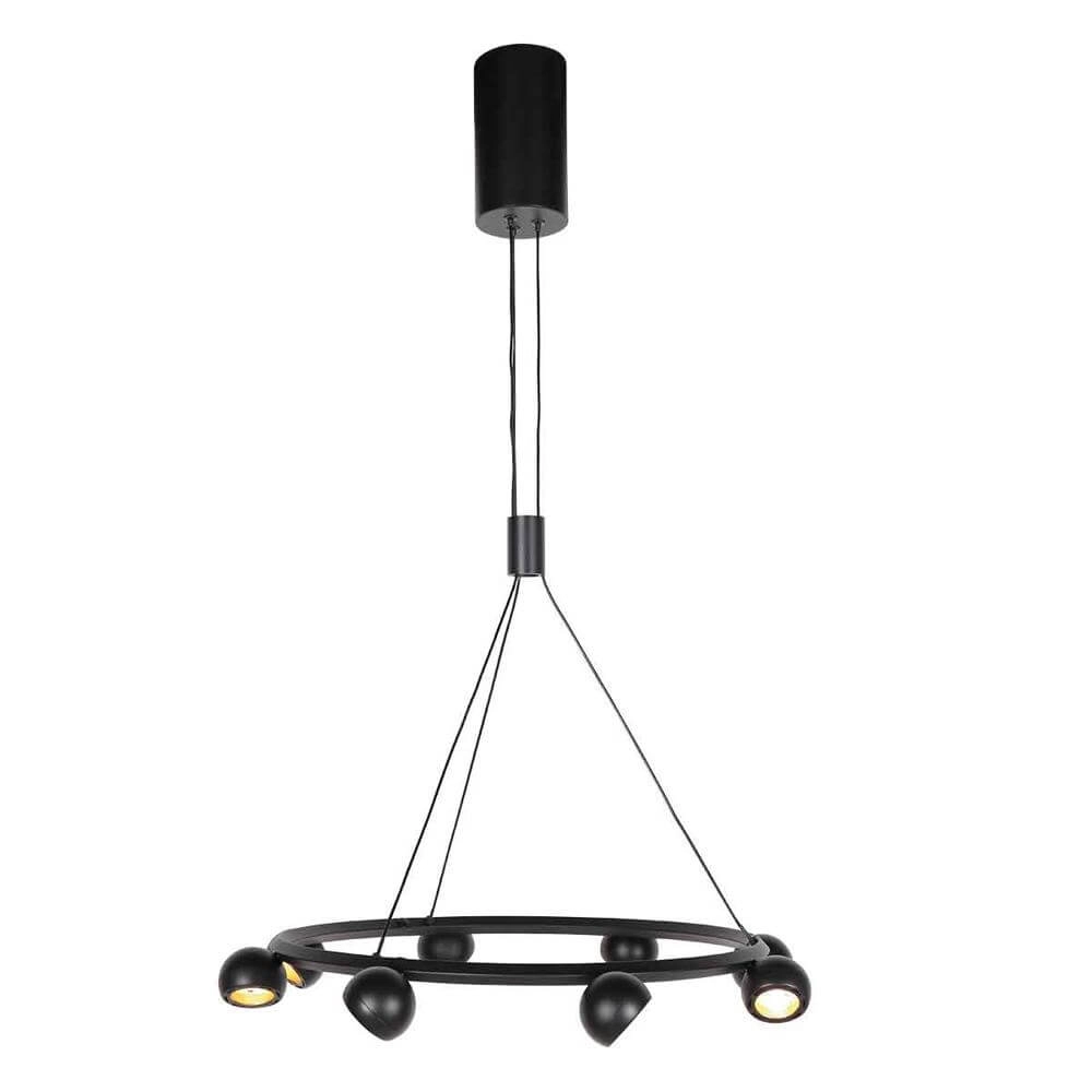 8-lichts hanglamp Marcadore rond zwart