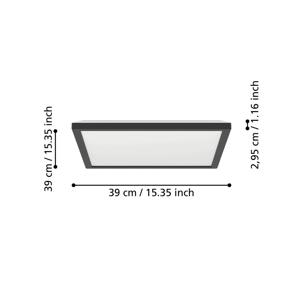 Slimme badkamer lamp Rovito-Z vierkant - zwart - 39x39cm Eglo 9008606329748