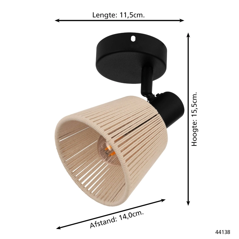 Wandlampje Seagard zwart met rotan Eglo 9008606359820