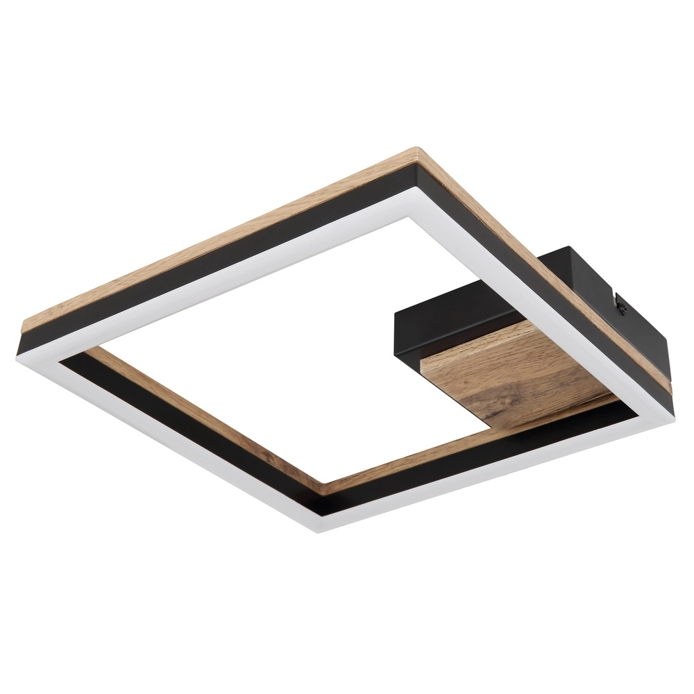 Plafondlamp Beatrix vierkant zwart met hout Globo 9007371451401