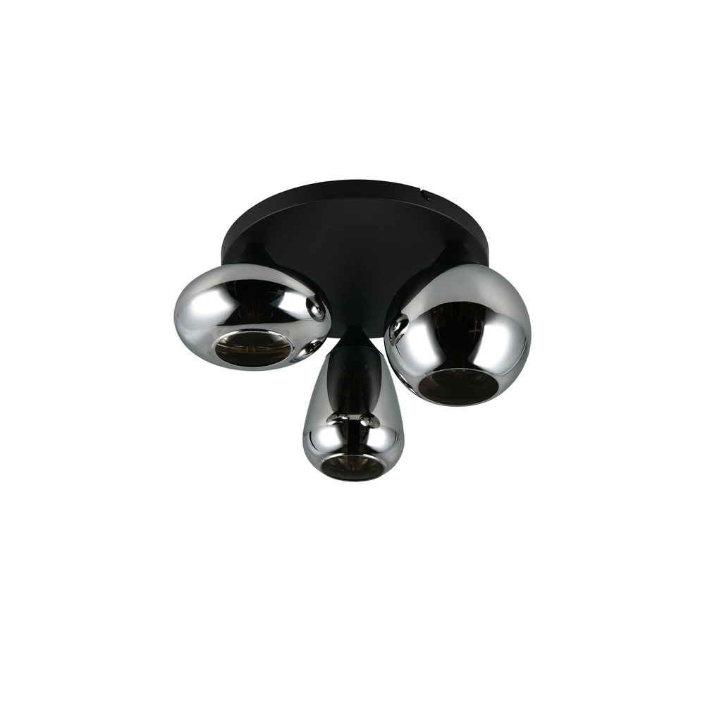 3-lichts plafondlamp Lumina zwart met smoke glas Trio 4017807663167