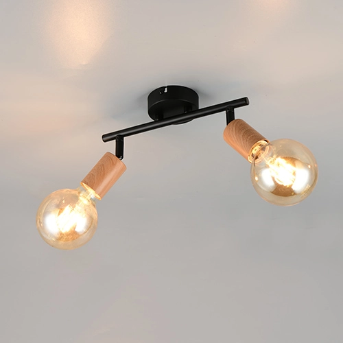 Plafondlamp Lamego dubbel zwart met hout