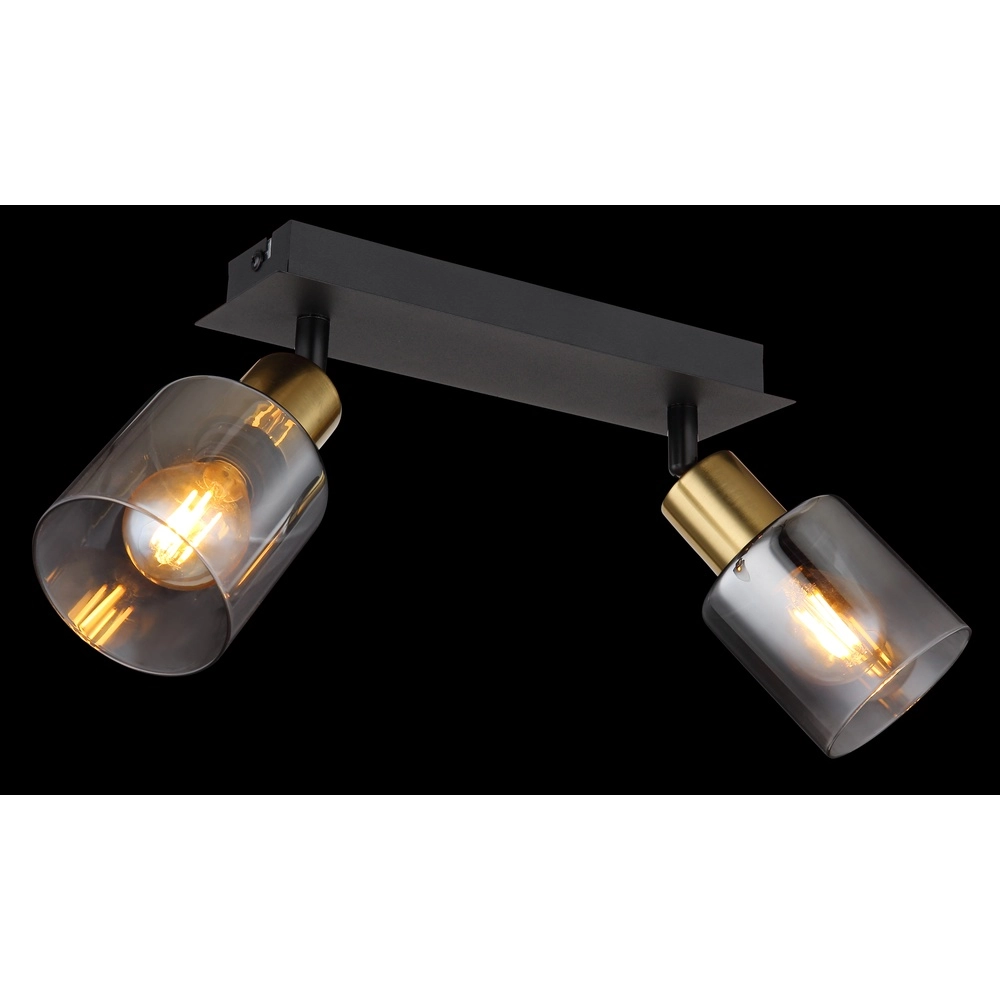2-lichts plafondlamp Hollsy zwart met smoke glas Globo 9007371445851