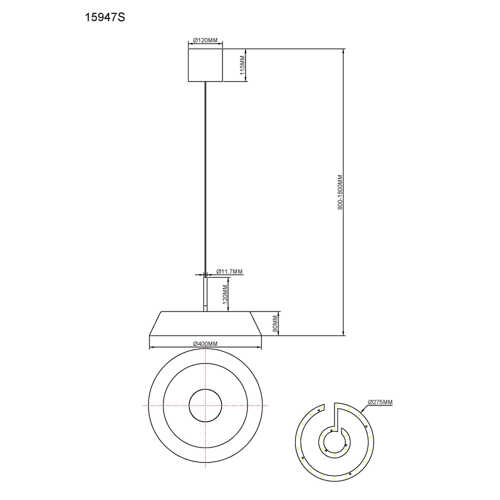 Strakke hanglamp Silena zwart Ø 40cm Globo 9007371583232