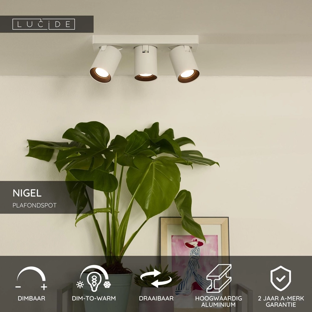 Plafondspot Nigel 3-lichts wit Lucide 5411212092588
