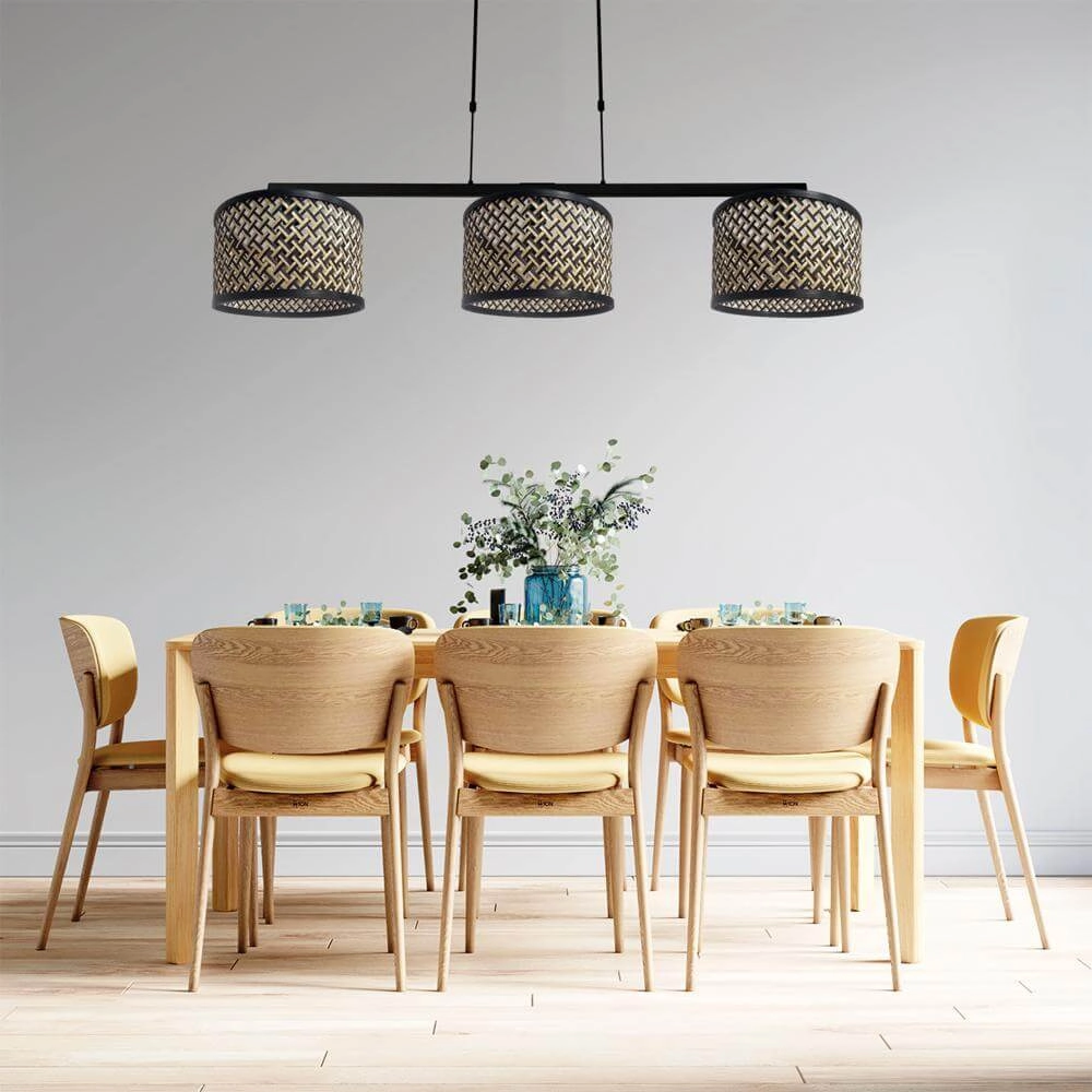 3-lichts hanglamp Stang zwart met bamboe Steinhauer 8712746172423