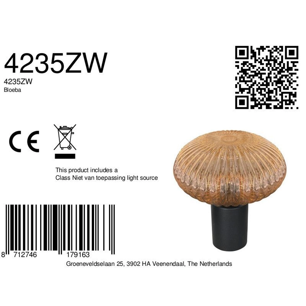 Tafellamp Bloeba zwart met amber glas Steinhauer 8712746179163