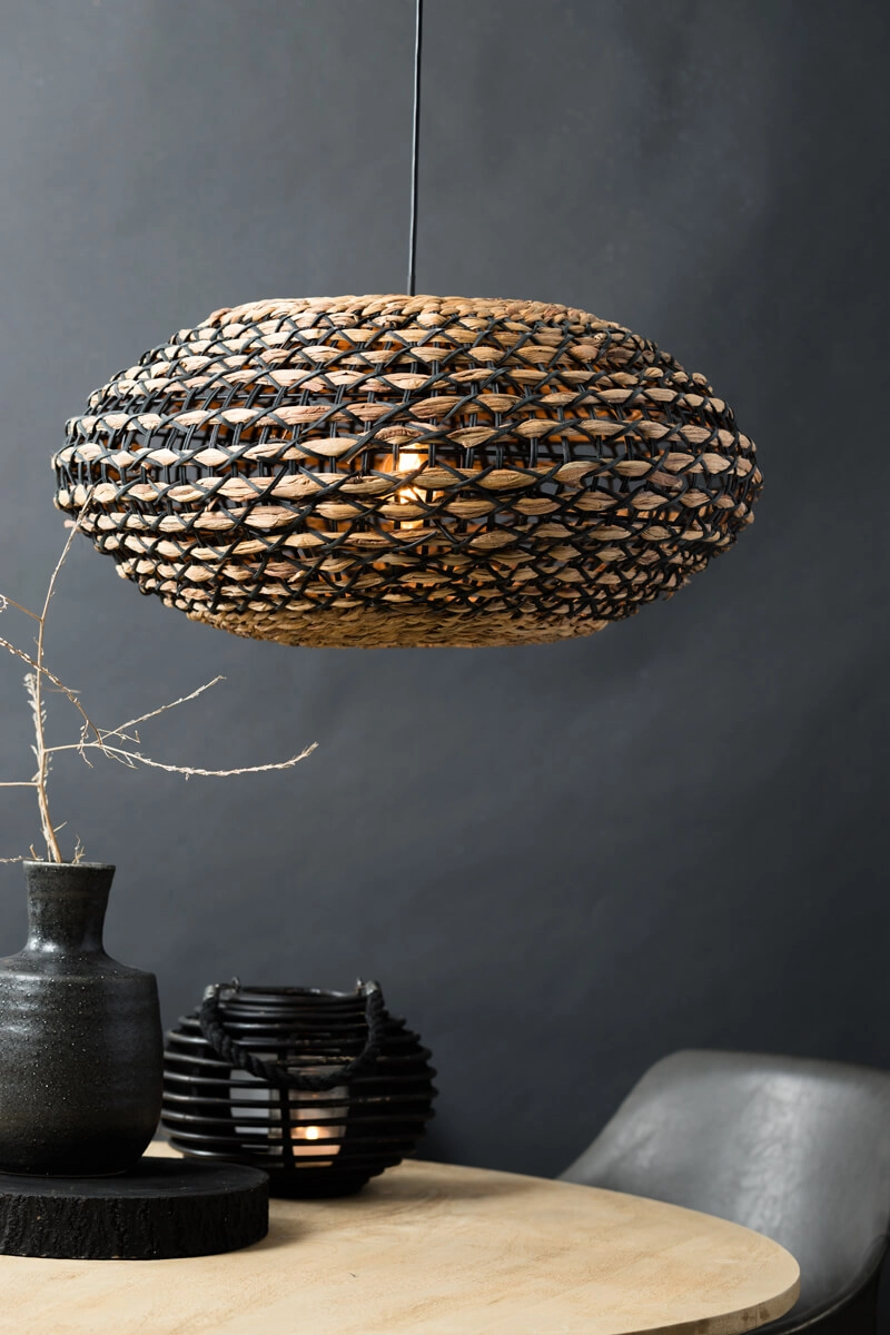 Gevlochten hanglamp Tripoli met zwart Ø 60cm