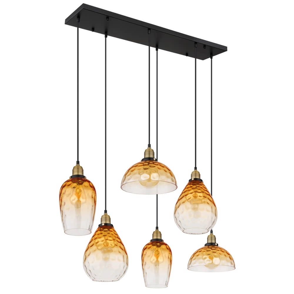 6-lichts hanglamp Salvy amber glas honinggraat Globo 9007371445608